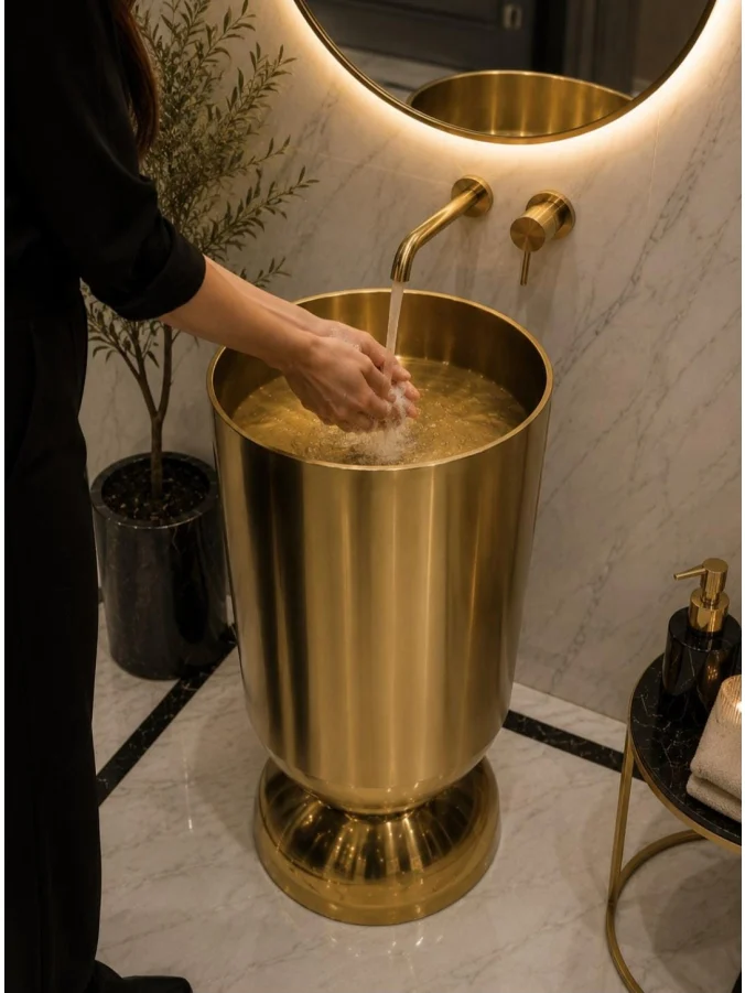Paslanmaz Çelik Monoblok Lavabo. Altın sarısı (Gold)