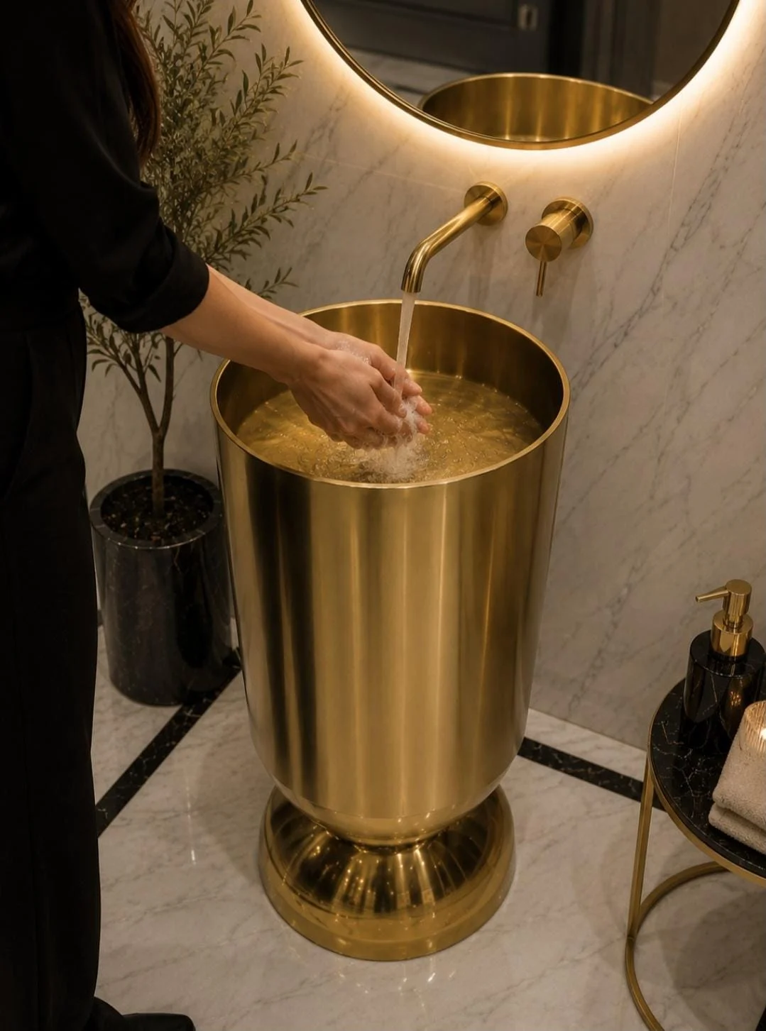 WhatsApp Image 2026-09-29 at 12.52.18 Paslanmaz Çelik Monoblok Lavabo. Altın sarısı (Gold) - Görsel 1